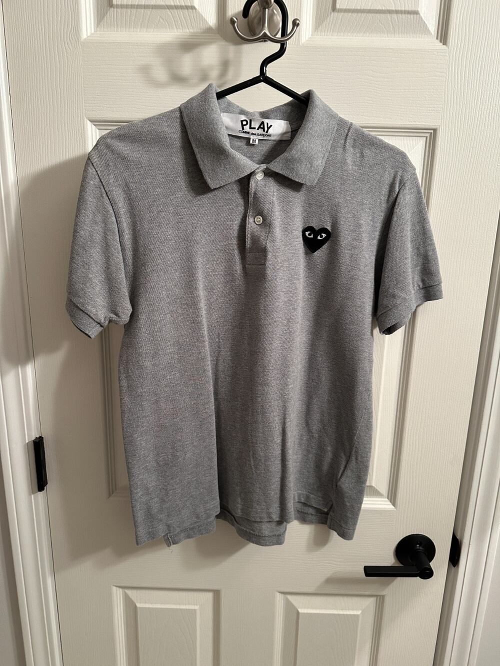 CDG Play Comme des Garcons Polo Shirt Grey Black Heart Logo Men’s Size M